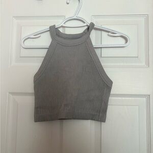 Aerie Taupe Ribbed Halter Tank Top